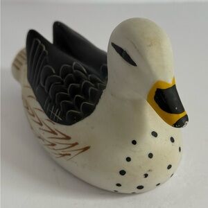 Charming Vintage Hand Painted Black and White Ceramic Duck Figurine Nanco
